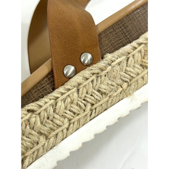 Soda Tuckin Sandals 9 Espadrilles Wedge Platform Tan Brown Ankle Strap Open Toe - Picture 14 of 14